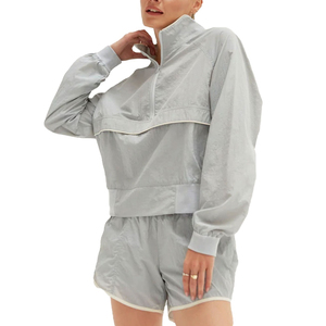 Custom New Design Quarter Zip Cropped Windbreaker Set Women's Sportswear <b>Nylon</b> Tracksuit Wholesale 2026 - Product Image 5