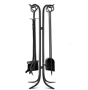 Heavy Duty <b>Fire</b> <b>Pit</b> <b>Accessories</b> <b>Fire</b> Poker Shovel Brush Tong Stand Wrought Iron <b>Fire</b> Place Tools Holder Fireplace Tools Set - Product Image 3