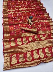 Sari de Seda Artística Bandhej Multicolor, Sari de Seda Artística Estilo Bandhej para Fiestas, Precio de Oferta por Exportador - Product Image 2