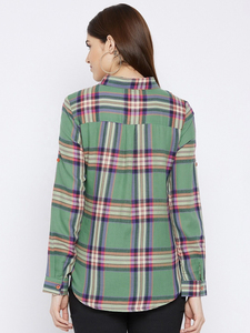 Venta al por mayor Camisa abotonada de franela para mujer Streetwear Elegante de moda Casual Logo frontal 100% algodón - Product Image 3