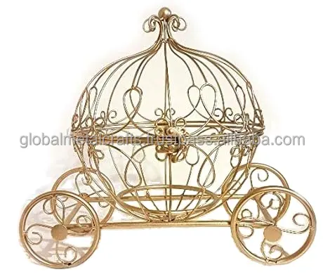 Pumpkin Carriage Candy Box Decorative Metal Cinderella Carriage Centerpiece Gold Wire Princess Carriage