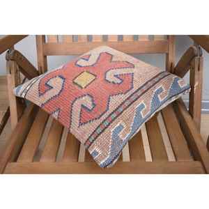 Oreiller en laine patchwork Kilim de luxe 14x14 pouces Design rustique avec des motifs de feuilles de plantes moelleuses vintage pour la cuisine de salon - Product Image 4