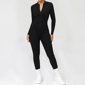 <b>Women's</b> Backless Yoga Jumpsuit Half Zipper Long Sleeve Fitness Bodysuit <b>Tight</b> Sports Outer Wear for Gym Workout Rompers - Product Image 3