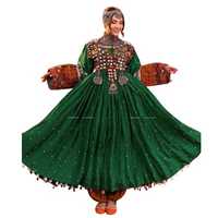 Robe longue bohème verte avec broderie, manches longues, col montant, style robe de bal, tissu satiné, tenue de soirée, coupe ample