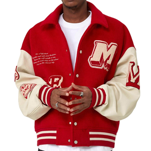 Chaqueta Universitaria Personalizada al por Mayor para Hombre, Elegante Bordado Chenille, Mangas de Cuero Genuino, Tallas Grandes, Chaquetas de Béisbol para Hombre - Product Image 1