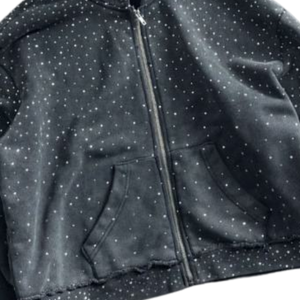 Sweat à capuche zippé noir avec strass, style streetwear, tendance, chaud, en coton, unisexe, design de créateur, pull d'automne - Product Image 4