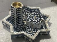 Brûleur d'encens élégant et écologique avec logo personnalisé, boîte à oud décorative avec incrustation de nacre et résine, ensemble de bakhoor, plateau, boîte, ensemble de cendrier