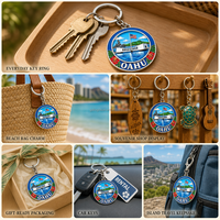 ODM Pulau Oahu Hawaii Pearl Harbor Memorial Souvenir Hadiah Turis Cetak UV Paduan Seng Enamel Lunak Gantungan Kunci Hibiscus