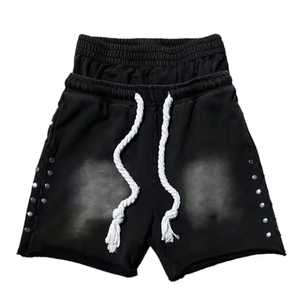 กางเกงขาสั้นทรงแบ็กกี้ของผู้ชายฟอกสีกรดทำจากผ้าวูลเป็นมิตรกับสิ่งแวดล้อมดีไซน์ฮิปฮอปดอกแดดสไตล์วินเทจโลโก้ตามสั่งฤดูร้อน - Product Image 1