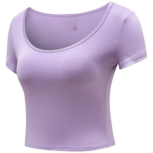 Haut court à manches courtes et col rond pour femme, couleur unie, tricoté en coton et élasthanne, respirant, Trackstar OEM Private Label TSI-G05-P0247 - Product Image 2