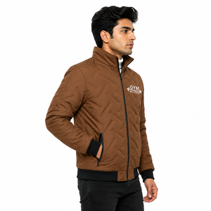 Veste bomber matelassée en polaire coupe-vent marron pour homme, col montant, hiver, décontractée, streetwear, logo personnalisé - Product Image 2