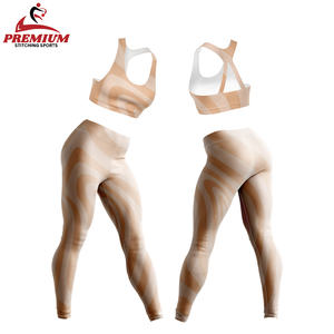 Ropa de gimnasio de entrenamiento de diseño personalizado para mujeres y adultos conjuntos de gimnasio de cintura alta con patrón sólido sublimado - Product Image 3