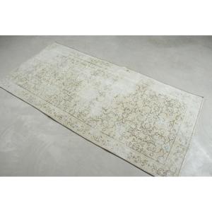 Vintage 3.2x6.46 ft <b>Rug</b>, Accent Turkish <b>Rug</b>, White Blue <b>Abstract</b> <b>Rug</b> - Product Image 2