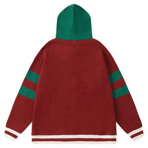 Pull à capuche surdimensionné en tricot personnalisé pour hommes Cardigan zippé Jacquard Intarsia 100% sweats à capuche en coton pour hommes - Product Image 2