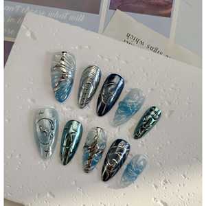 Uñas Postizas con Diseño Cromado Oceánico, Elegantes Calcomanías para Uñas con Diseño Cromado de Temática Oceánica, Duraderas y Fáciles de Aplicar - Product Image 3