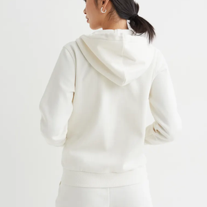 Sweat à capuche zippé en polaire épaisse pour femme, personnalisable, de haute qualité, couleur unie, avec logo décoratif en cristal sur le devant - Tissu tricoté - Product Image 4