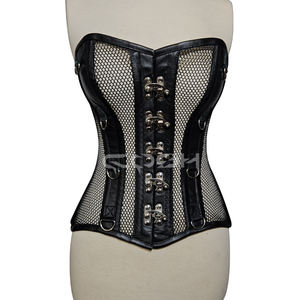 Corset de fitness gothique noir en cuir et maille avec baleines en acier, style punk rock, à fermeture avant, type bustier, Fabricant - Product Image 3