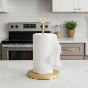 Heavy Duty Metal <b>Tissue</b> Holder with Solid Wooden Base Stable NonTipping Design Easy One Hand Tear Countertop Kitchen <b>Paper</b> Stand - Product Image 2