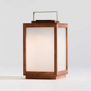 Batt Brown Acacia Wood and Glass LED Solar Outdoor <b>Lantern</b> 20" - Product Image 1
