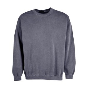Sweat-shirt gris à col rond pour homme, coupe classique, en molleton de coton, décontracté, pour l'automne, effet délavé, personnalisable, prix de gros - Product Image 4