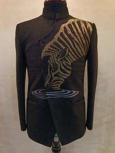 Manteau de mariage pour femme, col en V, manches longues, épaissi, mi-long, broderie artisanale de luxe, uni - Product Image 5