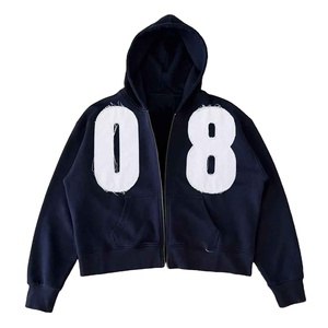 Sweat à capuche d'hiver uni à fermeture éclair intégrale pour homme, fabriqué en Italie, 330 g, confortable et chaud, bleu moyen, respirant, séchage rapide, vêtements de rue décontractés - Product Image 4