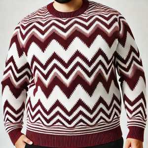 100% Wool <b>Men's</b> Solid Color Crewneck Zipper <b>Pullover</b> Sweatshirt with Embroidery Winter Ribbed Knit Plus Size Options Available - Product Image 3