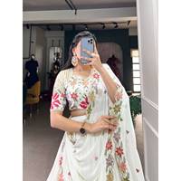 Georgette sequin broderie imprimé floral Lehenga Blouse Choli gaufré design dentelle Zip couture cousue avec toile peut peut