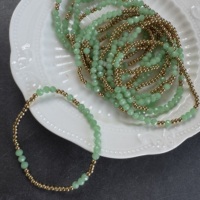 Bracelet en perles d'acier inoxydable étincelant avec pierre naturelle, tourmaline verte, plaqué or de luxe, bijoux vintage superposés – Grande Vente