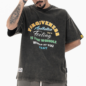 T-shirt graphique pour homme personnalisé, lavage à l'acide, impression sérigraphique de haute qualité, séchage rapide, respirant, col rond, manches courtes, coton - Product Image 4