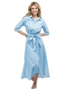 Última venta al por mayor hermoso y elegante estilo ucraniano bordado Midi vestido azul y blanco bordado vacaciones Casual Maxi vestido - Product Image 4