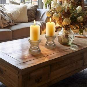 Handmade Wooden <b>Candle</b> Holders | Vintage Pillar <b>Candle</b> Stand <b>Set</b> | Rustic Home Decor - Product Image 1