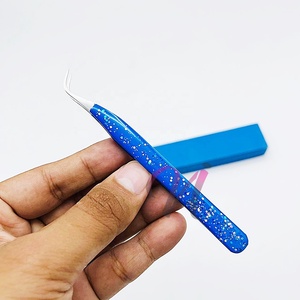 Pince à épiler d'extension de cils incurvés Gel pailleté enduit qui est efficace pour la protection contre la corrosion pince à cils bleue durable - Product Image 5