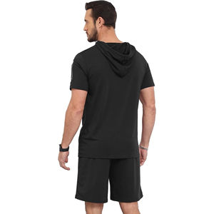 ชุดกีฬาผู้ชายลำลอง ระบายอากาศได้ดี ผ้าฝ้าย 100% เสื้อฮู้ดแบบพื้นฐาน กางเกงขาสั้นเข้าชุด สำหรับออกกำลังกายในฤดูร้อน วิ่งจ๊อกกิ้ง และกิจกรรมประจำวัน - Product Image 4