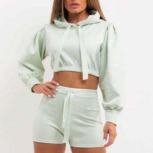 เสื้อแขนยาว2ชิ้นสำหรับผู้หญิงชุดครอปท็อปและสั้นสำหรับสตรีทแวร์2025ตามสั่ง - Product Image 1