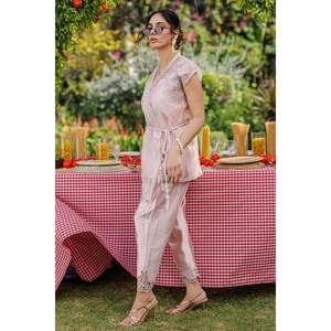Women's Loose Chiffon <b>Short</b> <b>Set</b>-Office <b>Lady</b> Lace Top and Pants - Product Image 3