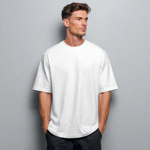 Summer Drop Shoulder Crew Neck Short Sleeve T-Shirt <b>Men's</b> Casual Streetwear <b>Washed</b> 100% Cotton Woven Breathable - Product Image 2