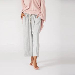 Couleur jaune femmes coton respirant coupe droite pantalon ensembles décontracté taille haute pantalon nouvelle mode-ample maison porter pantalon - Product Image 5