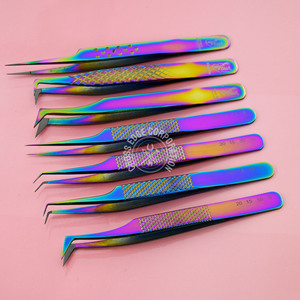 Pince à épiler Volume Extension de cils avec poignée diamantée Pointe en fibre d'acier inoxydable Pince à épiler droite Isolation pour cils - Product Image 1