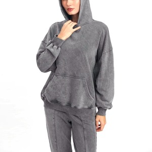 Hoodie en tricot délavé à l'acide, streetwear en gros, surdimensionné, personnalisé, pour femmes, épaules tombantes, entièrement personnalisé, 2025 - Product Image 2