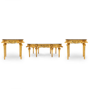 Ensemble de table console en bois entièrement doré classique de luxe - Product Image 1