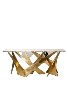 Mesa de centro de consola de diseño de metal para casas de lujo en venta al por mayor, mesa de consola de acero recubierto de oro con tapa de mármol - Product Image 5