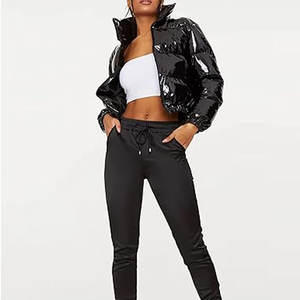 <b>Women</b> Cropped Puffer <b>Jacket</b> Winter Shiny <b>Zip</b>-<b>Up</b> Short Bubble Puffy Coat Lightweight Warm Outerwear High Collar Elastic Hem - Product Image 5