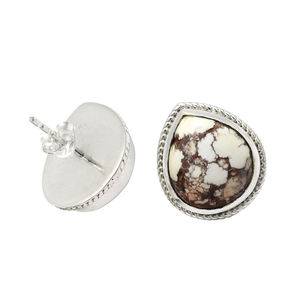 Conjunto de bisel de jaspe de caballo salvaje con forma de gota, diseño minimalista de Plata de Ley 925, pendientes de piedras preciosas, joyería para mujer - Product Image 1