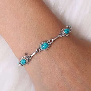 Genuine Blue Turquoise Oval Shape Bezel Setting Solid 925 Sterling <b>Silver</b> Vintage Baho Handmade <b>Bracelet</b> For Women Fine Jewelry - Product Image 4