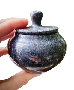 Pot en marbre noir pierre naturelle, pot à bonbons en pierre d'onyx, pot en marbre fait main avec couvercle - Product Image 1