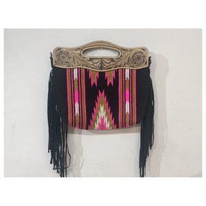 Sac à main en tissu de laine tressé à la main multicolore unisexe avec poignée sculptée florale Logo personnalisé Fabricant de vente populaire - Product Image 1