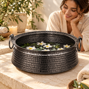 Fauteuil de pédicure pour spa des pieds, finition martelée noire brillante, cuivre, classique, élégant, de luxe, avec massage par pétrissage, baignoire sans tuyauterie, vente en gros - Product Image 5
