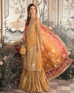 Nouveautés dernière mode élégante fête de mariage porter des robes femmes à la main henné mariées indien pakistanais Gharara robe adultes - Product Image 6