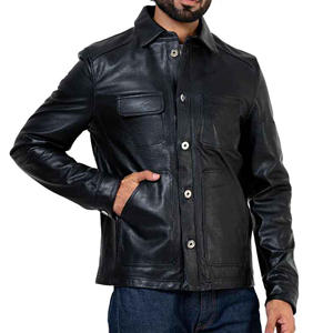 Chaqueta de Cuero Vacuno Original Personalizada de Alta Calidad, Chaqueta Negra de Cuero Premium para Hombre, Marca de Moda, Nueva, Estilo Otoñal con Cierre y Cuello Alto - Product Image 1